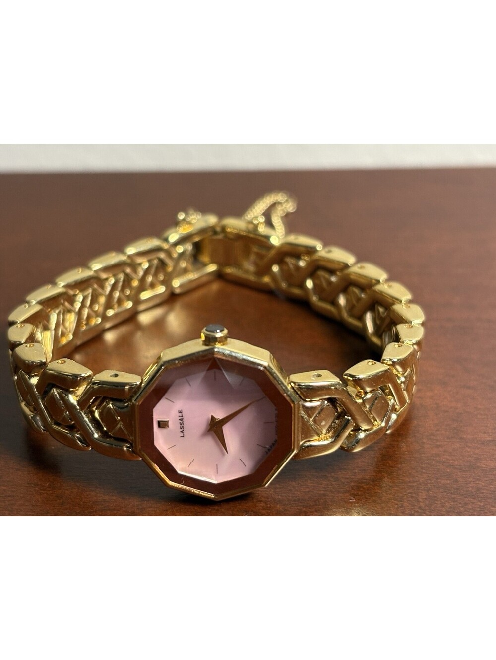 VintageSeiko Lassale Womens Octagon Watch Pink Dial Gold Tone 4N00-6349 - Runs